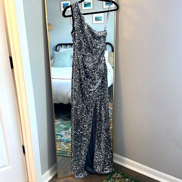 Fashion Nova Silver Sequin One-Shoulder Dress - Picture 2 of 11